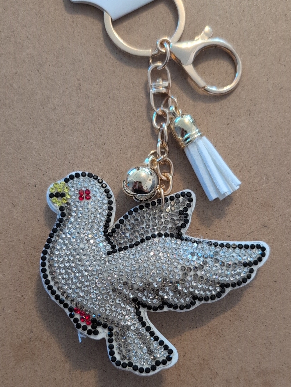 White Rhinestone Dove Keychain Bag Charm